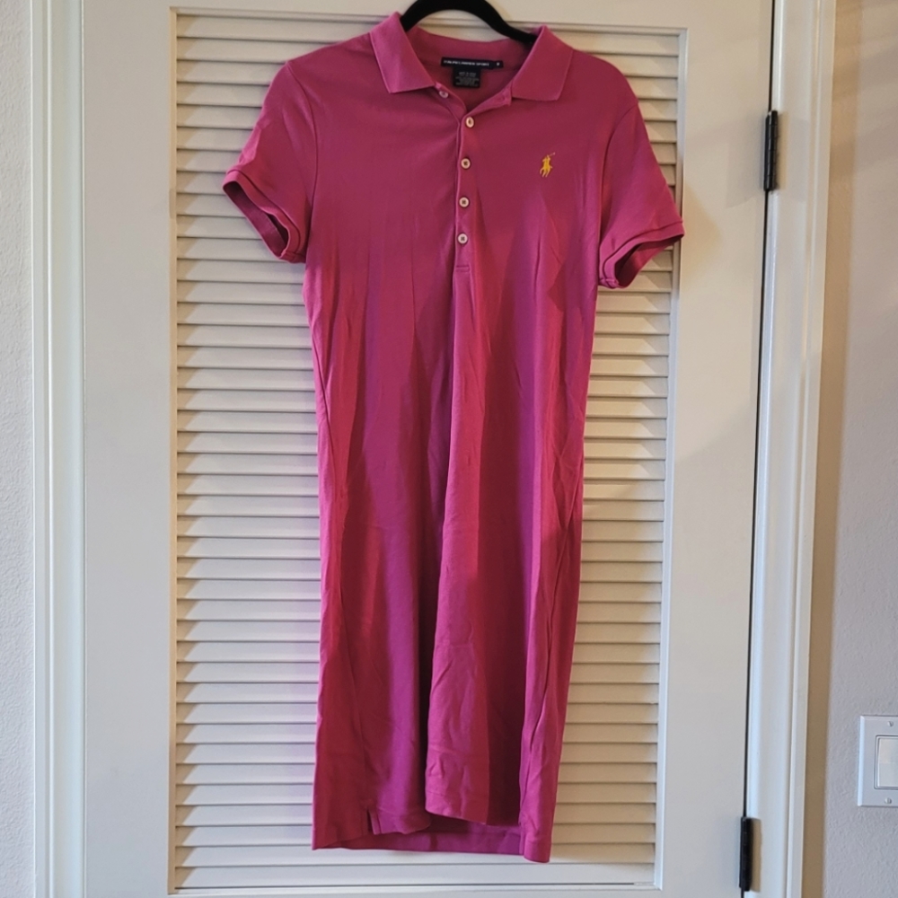 Ralph Lauren- 100% Cotton Pink Knee-Length Short-Sleeve Tennis Dress With Collar